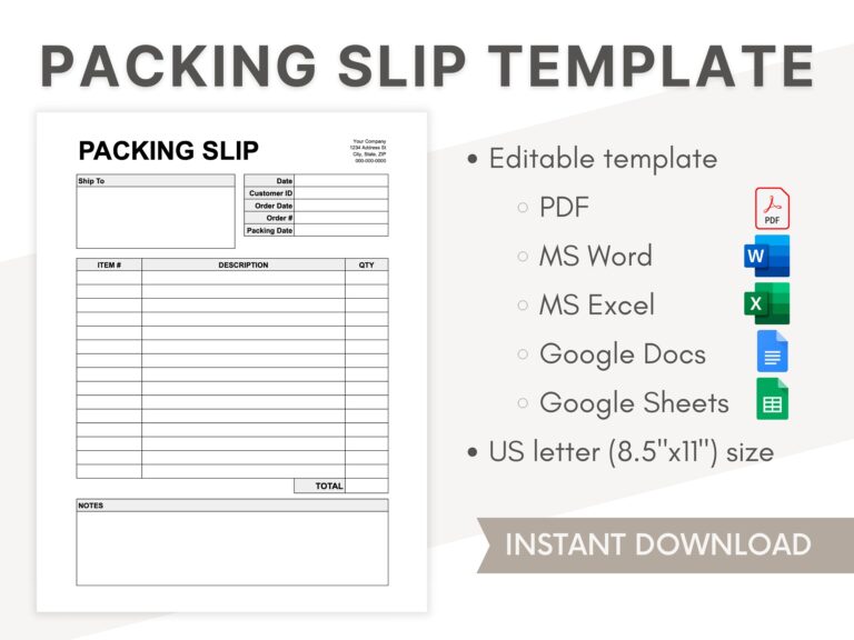 Packing Slip Template Editable PDF Word Googledocs Googlesheets Template Customizable Packing Receipt Etsy