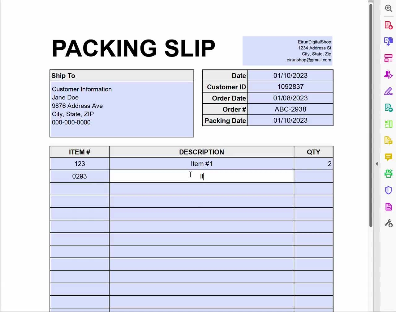 Packing Slip Template Editable PDF Word GoogleDocs GoogleSheets Template Customizable Packing Receipt