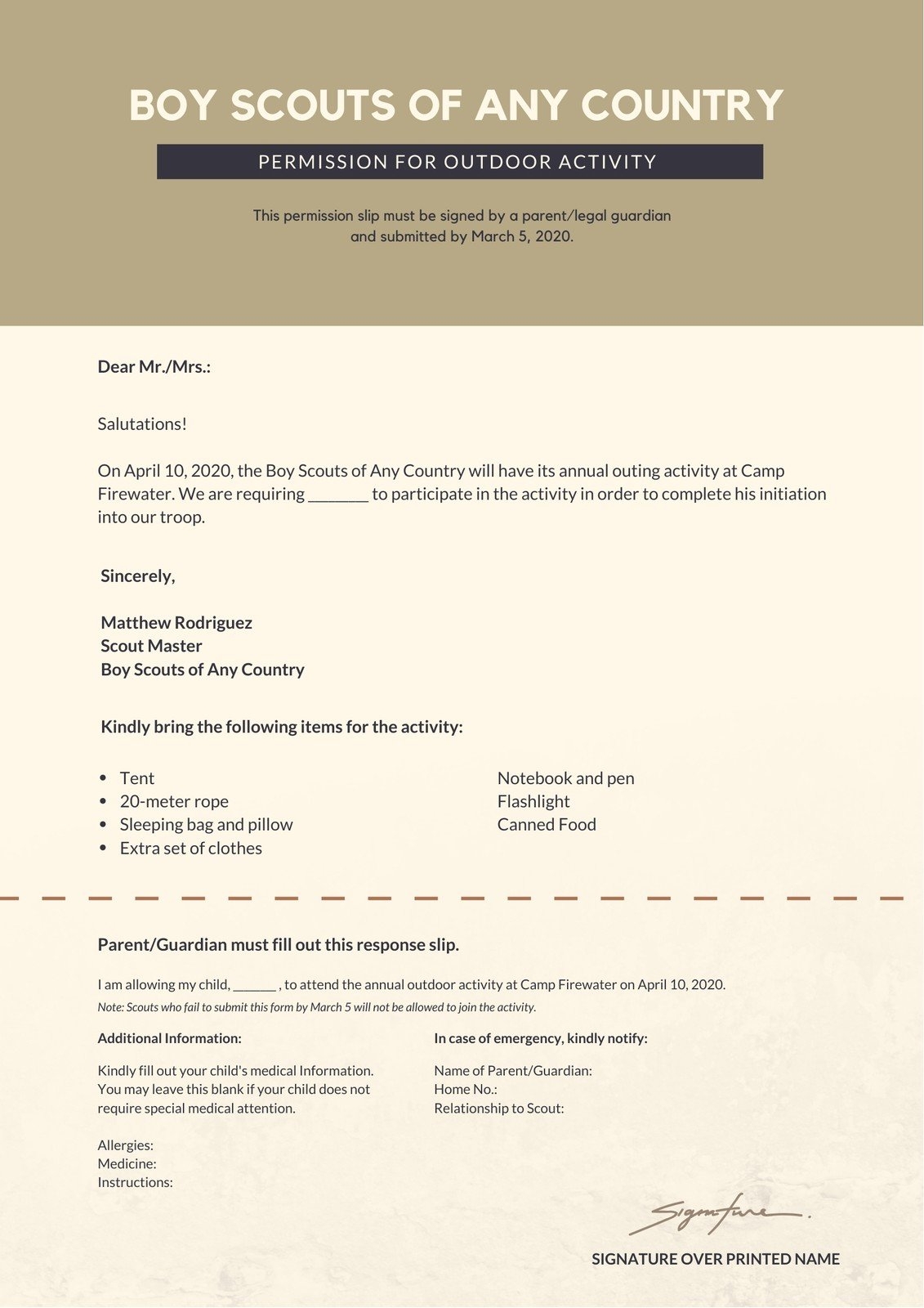 Boy Scout Permission Slip Templates