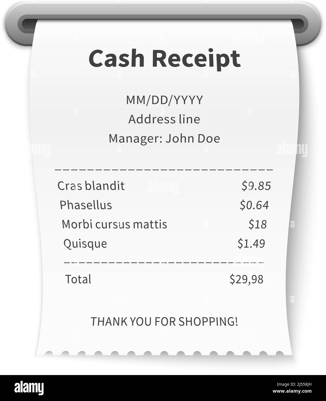 Paper Receipt Printed From Cash Register Sale Document Stock 