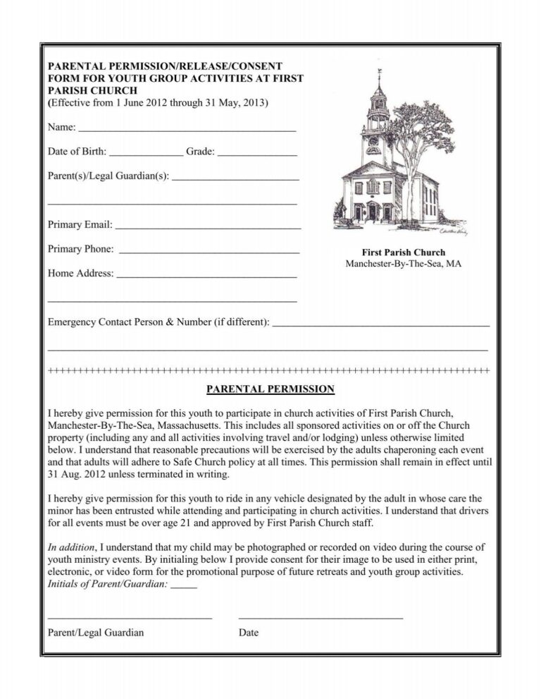 Parental Permission Form First Parish Church