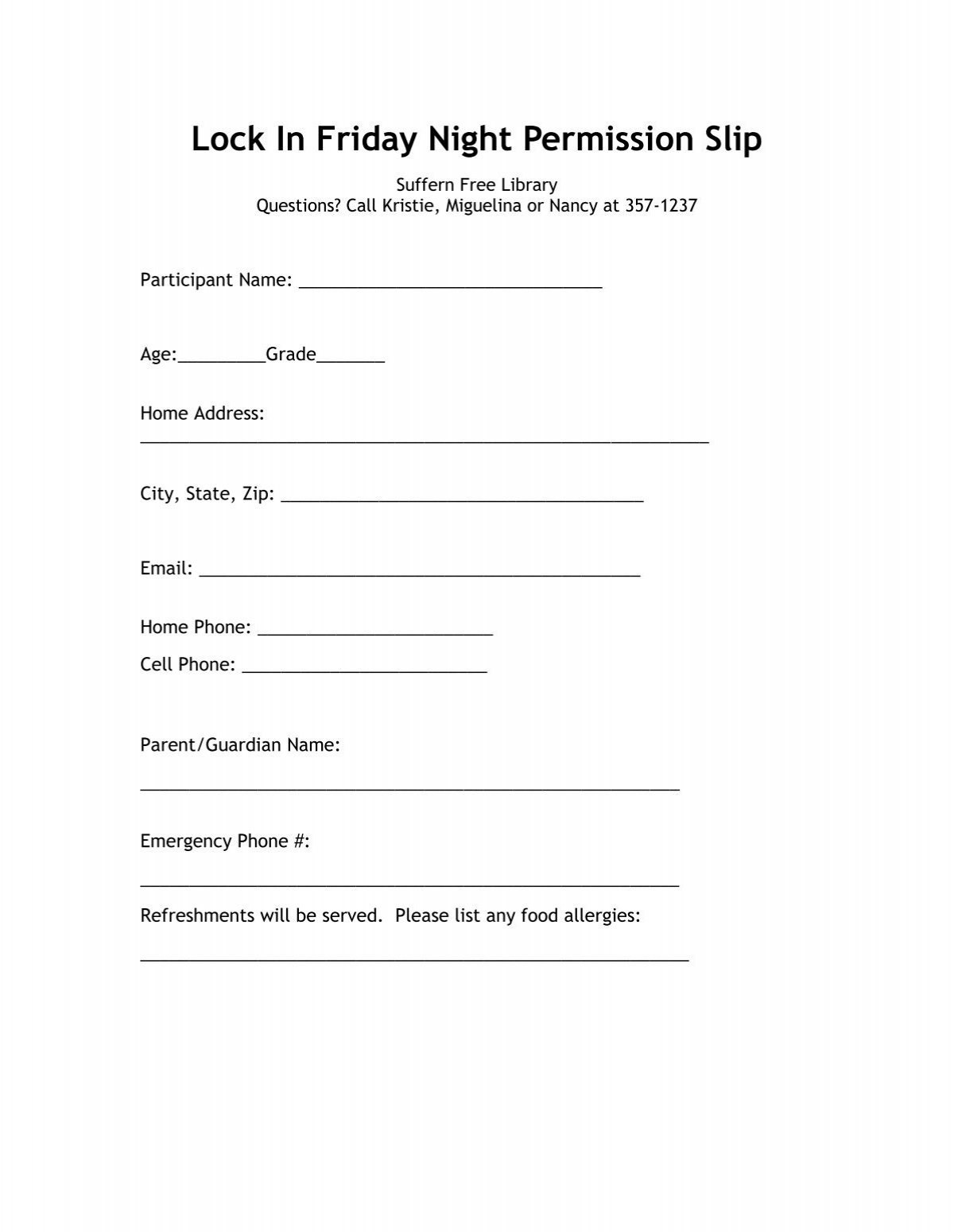 Parental Permission Slips Suffern Free Library