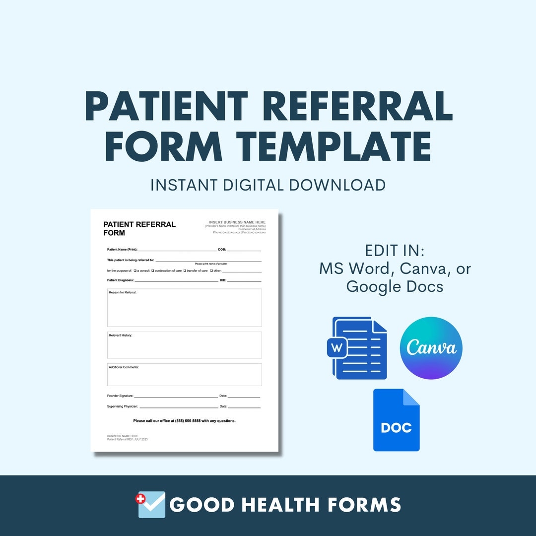Patient Referral Form Template For Medical Or Health Care Office Printable Digital Download Doctor Referral MS Word Google Docs Canva Etsy
