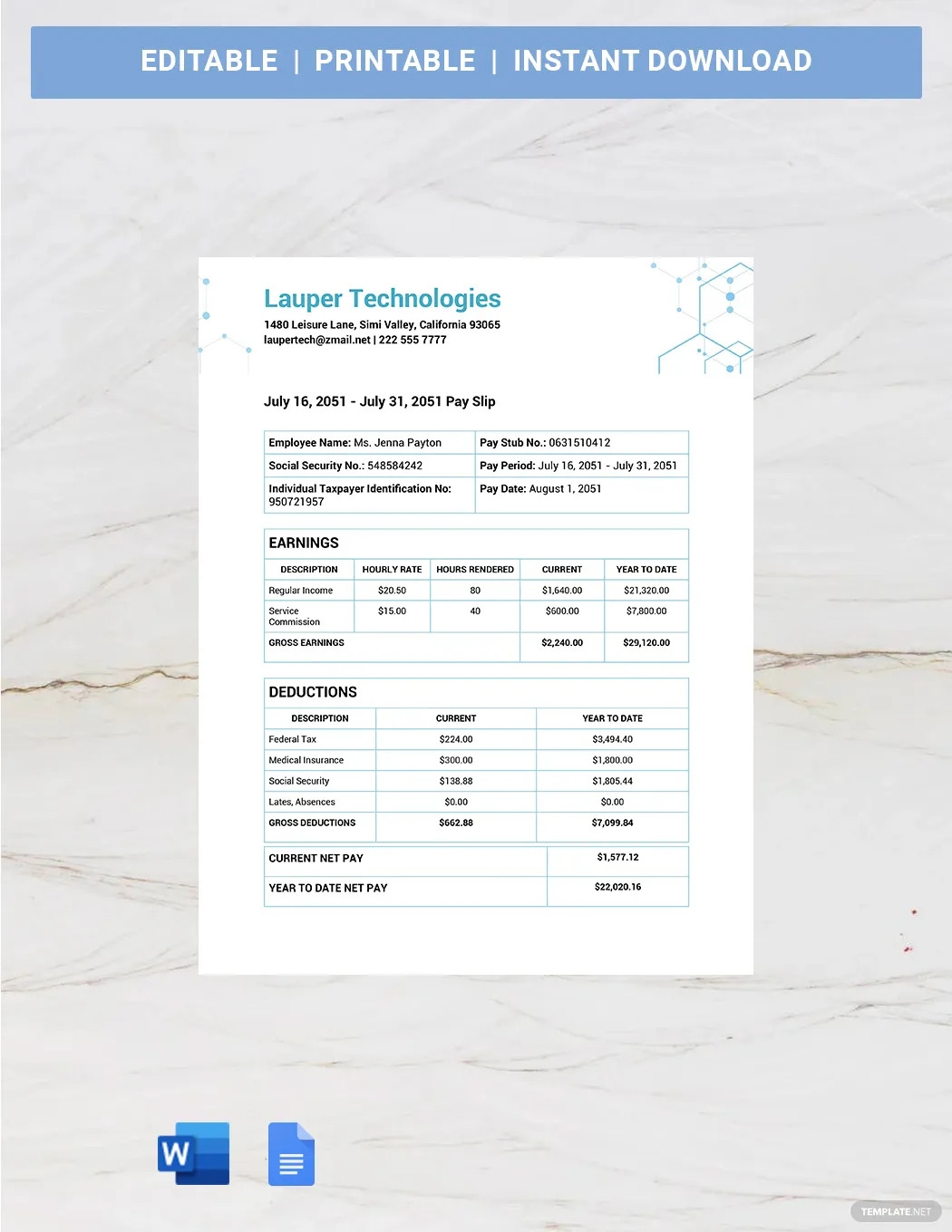 Human Resources- Pay Slip Template