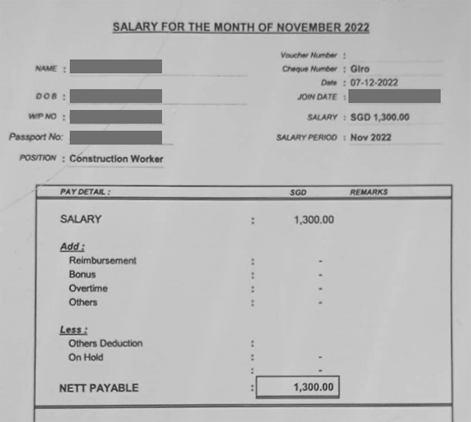 Singapore Pay Slip Template