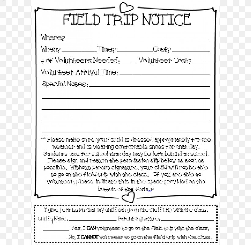 Zoo Field Trip Permission Slip Template
