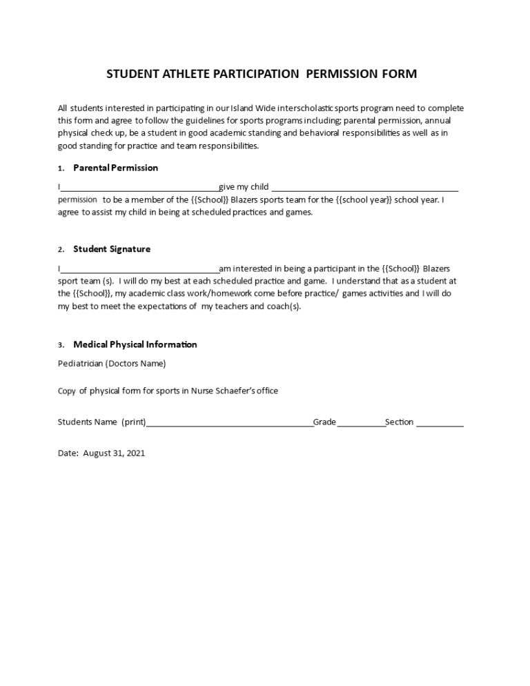 Permission Slip For Sports Templates At Allbusinesstemplates