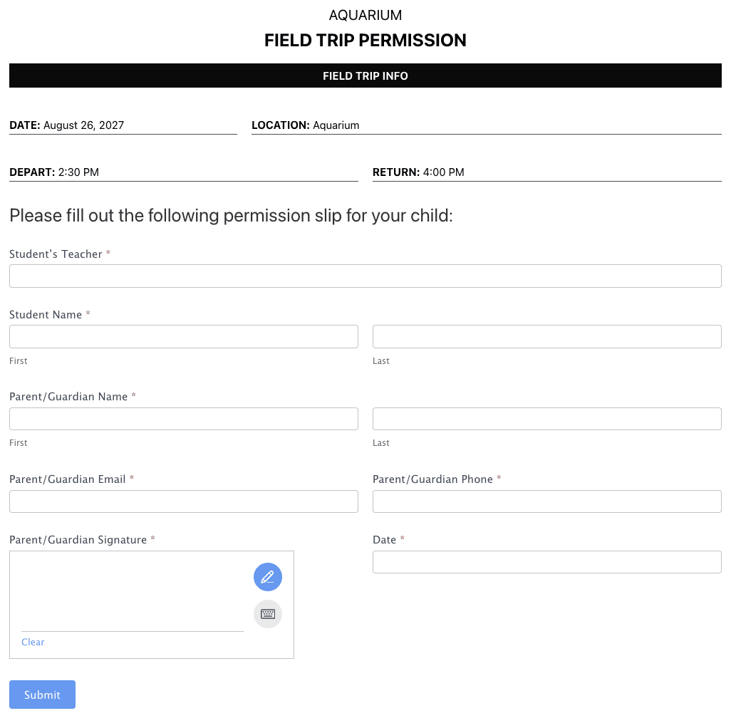 Permission Slip Template Formidable Forms