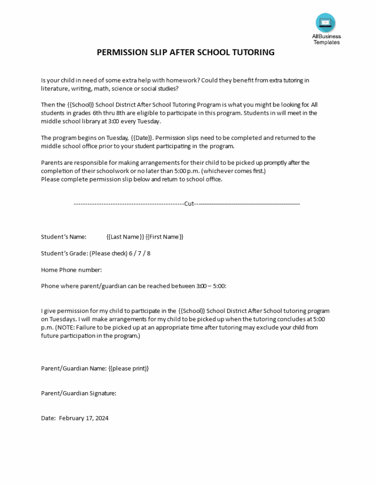 Permission Slip Templates At Allbusinesstemplates