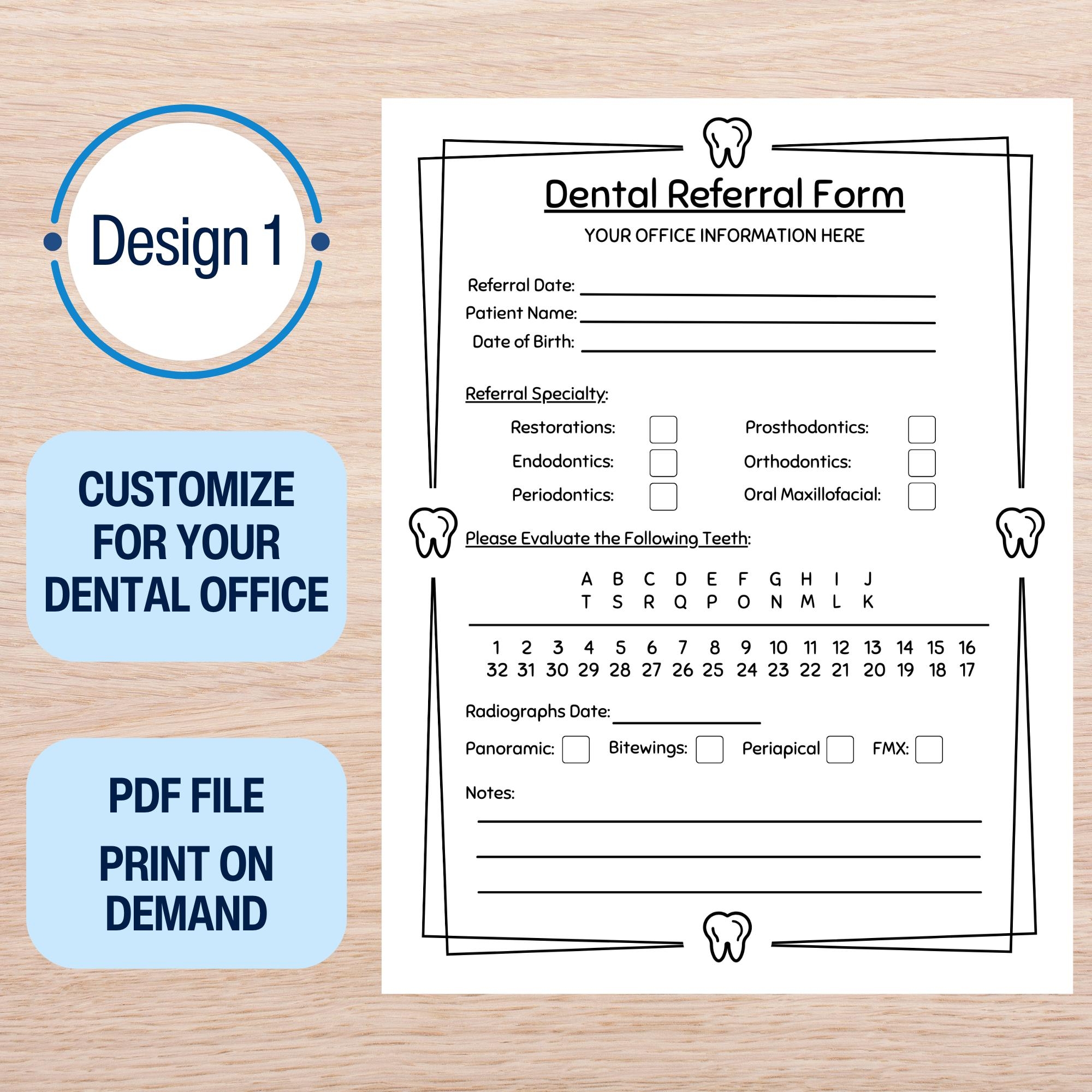 Personalized Dental Referral Form For Dental Office Form New Dentist Pediatric Dentist Orthodontist Periodontist Endodontist Printable PDF Etsy Australia