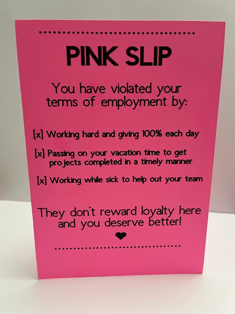 Personalized Hand Made Sympathy Card Pink Slip Card Layoff Card Job Loss Card downsizing Card Blank Sympathy Card Etsy