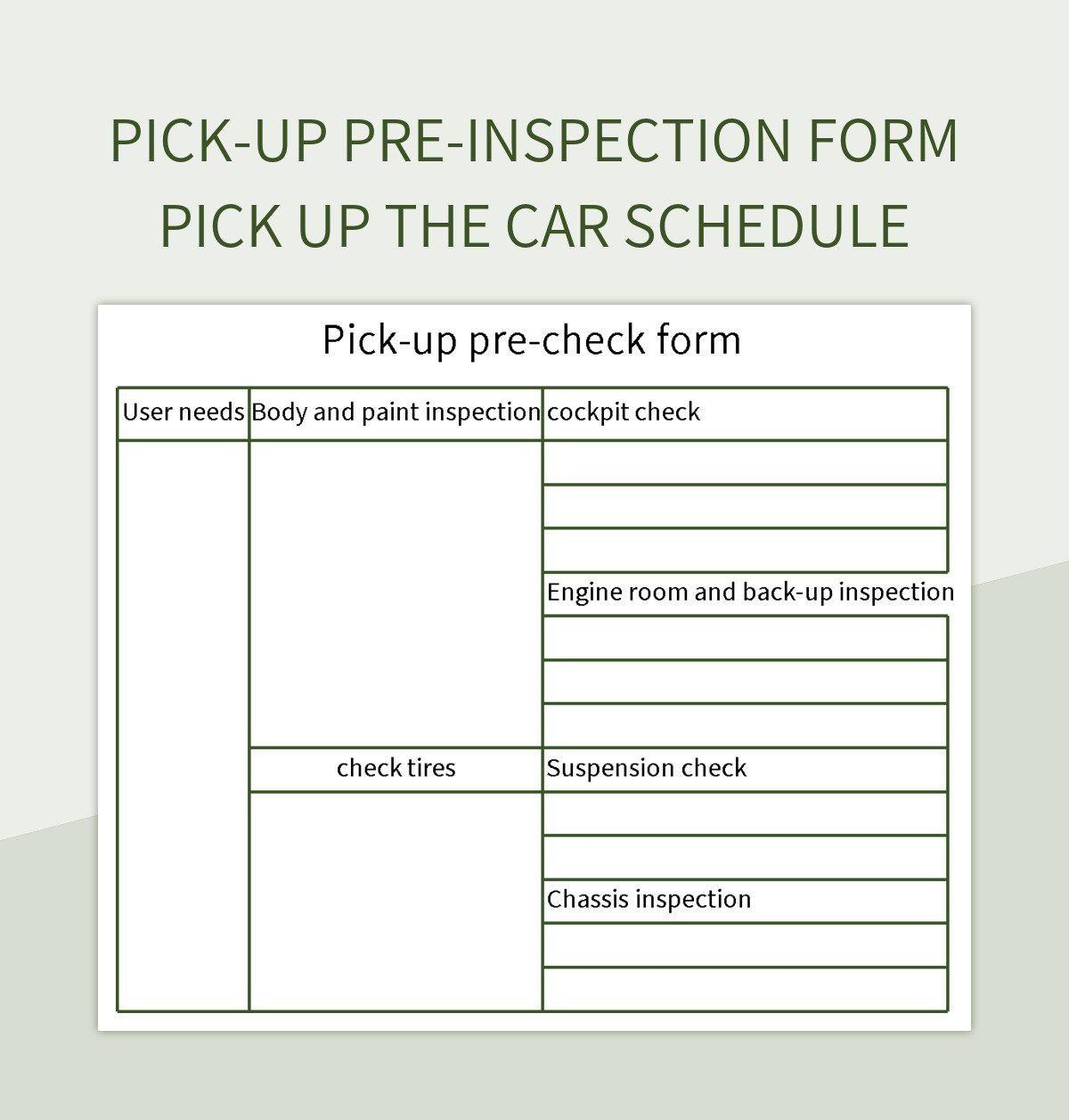 Pick up Pre inspection Form Pick Up The Car Schedule Excel Template And Google Sheets File For Free Download Slidesdocs