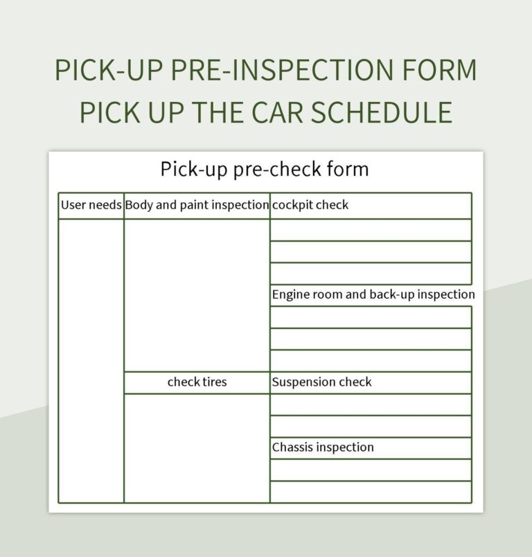 Pick up Pre inspection Form Pick Up The Car Schedule Excel Template And Google Sheets File For Free Download Slidesdocs