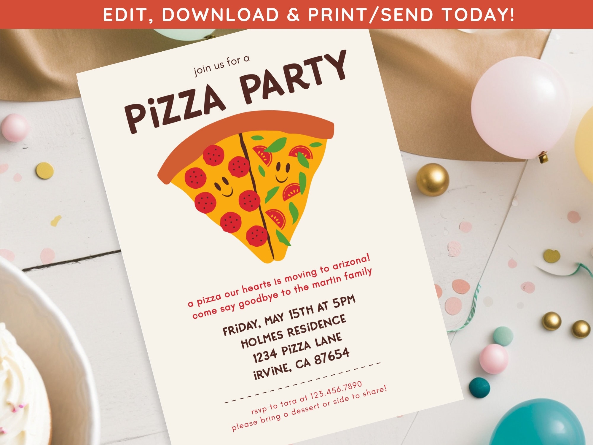 Pizza Birthday Invite Goodbye Party Large Group Party Moving 