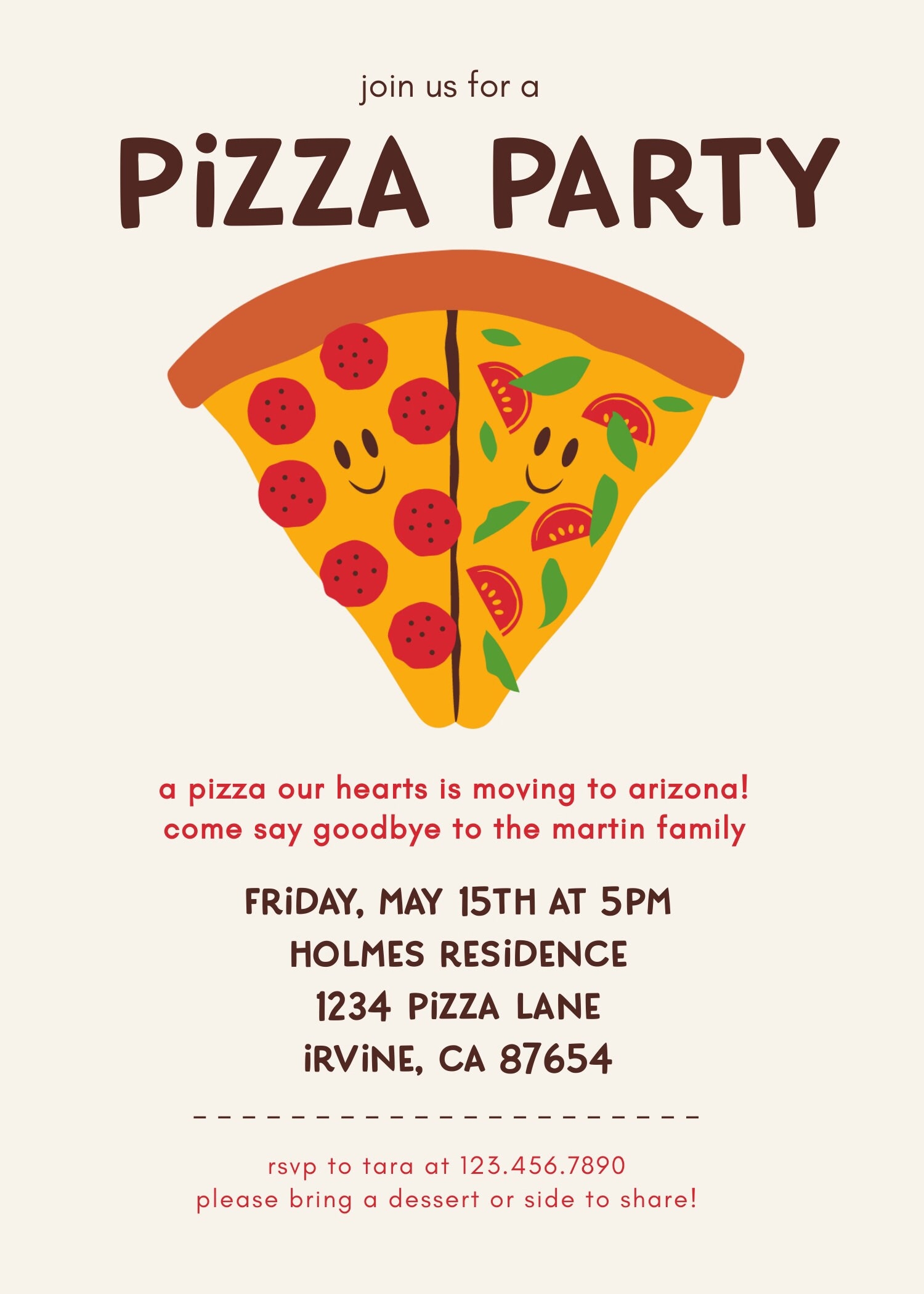 Pizza Birthday Invite Goodbye Party Large Group Party Moving