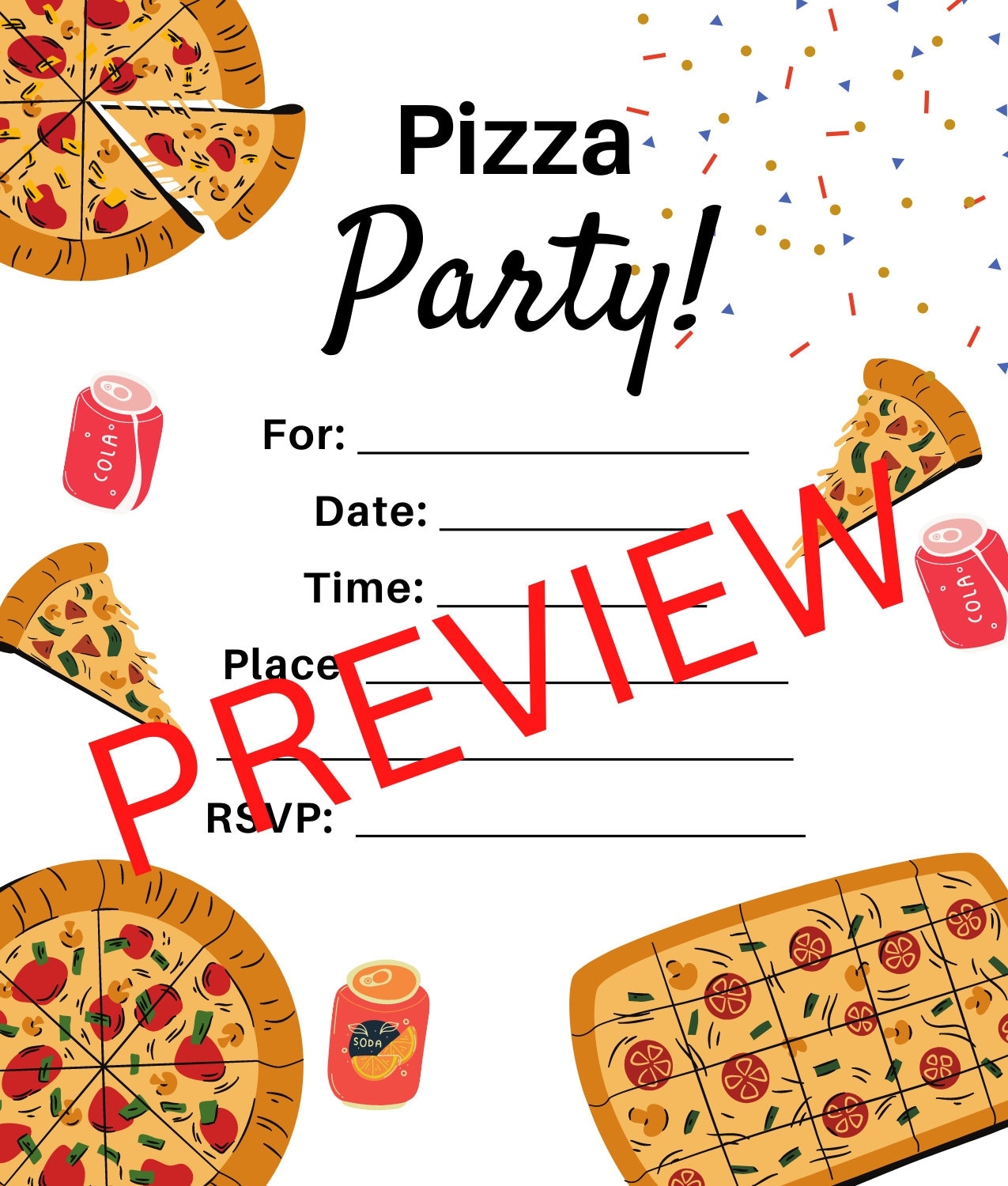 Pizza Party Invitation Pizza Birthday Party Printable Instant 