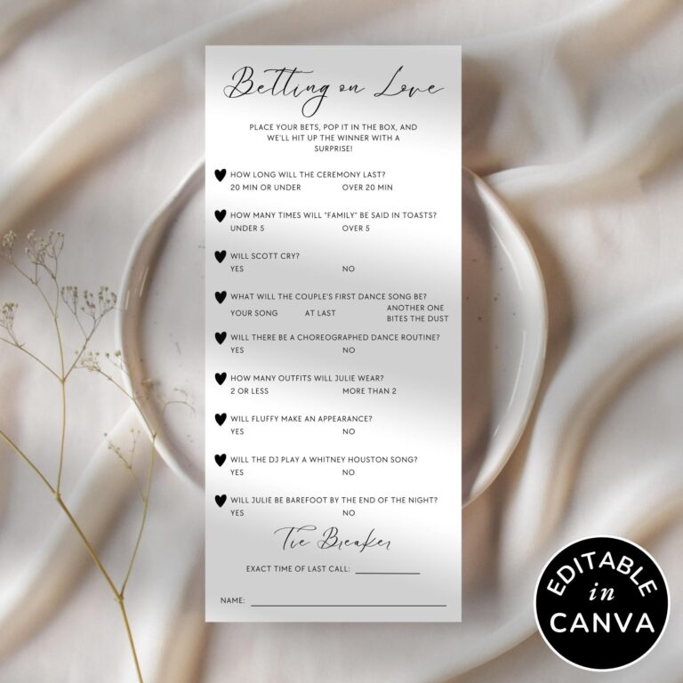 Place Your Bet Wedding Prop Bet Template Reception Game For Guests Printable Wedding Bet Card Cocktail Hour Game For Table Activity Adult Etsy