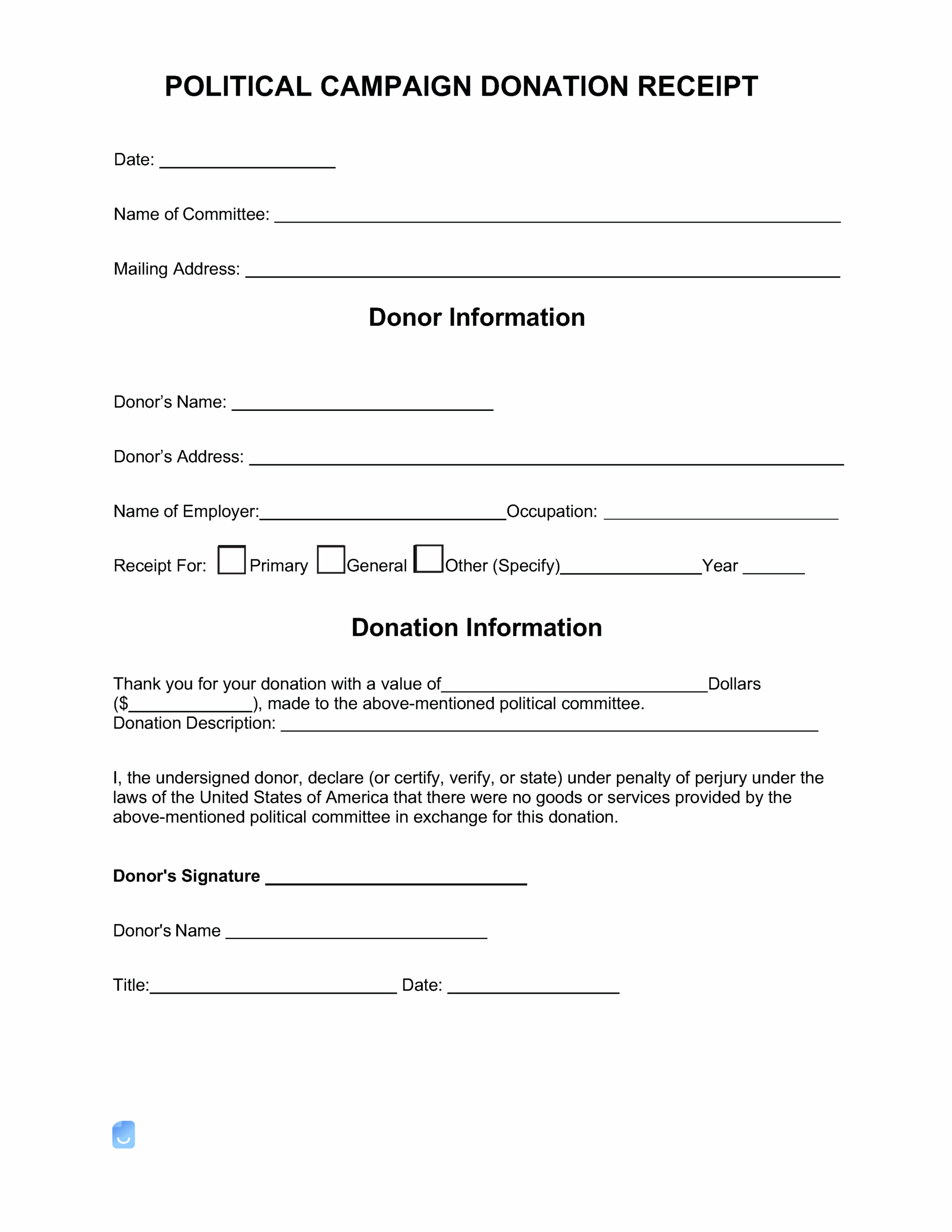 Political Donation Receipt Template Invoice Maker