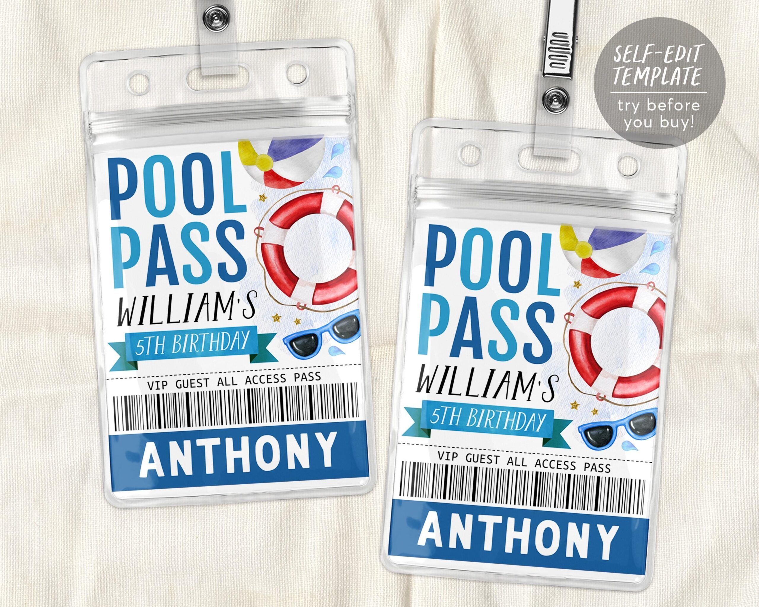 Pool Pass Template Etsy
