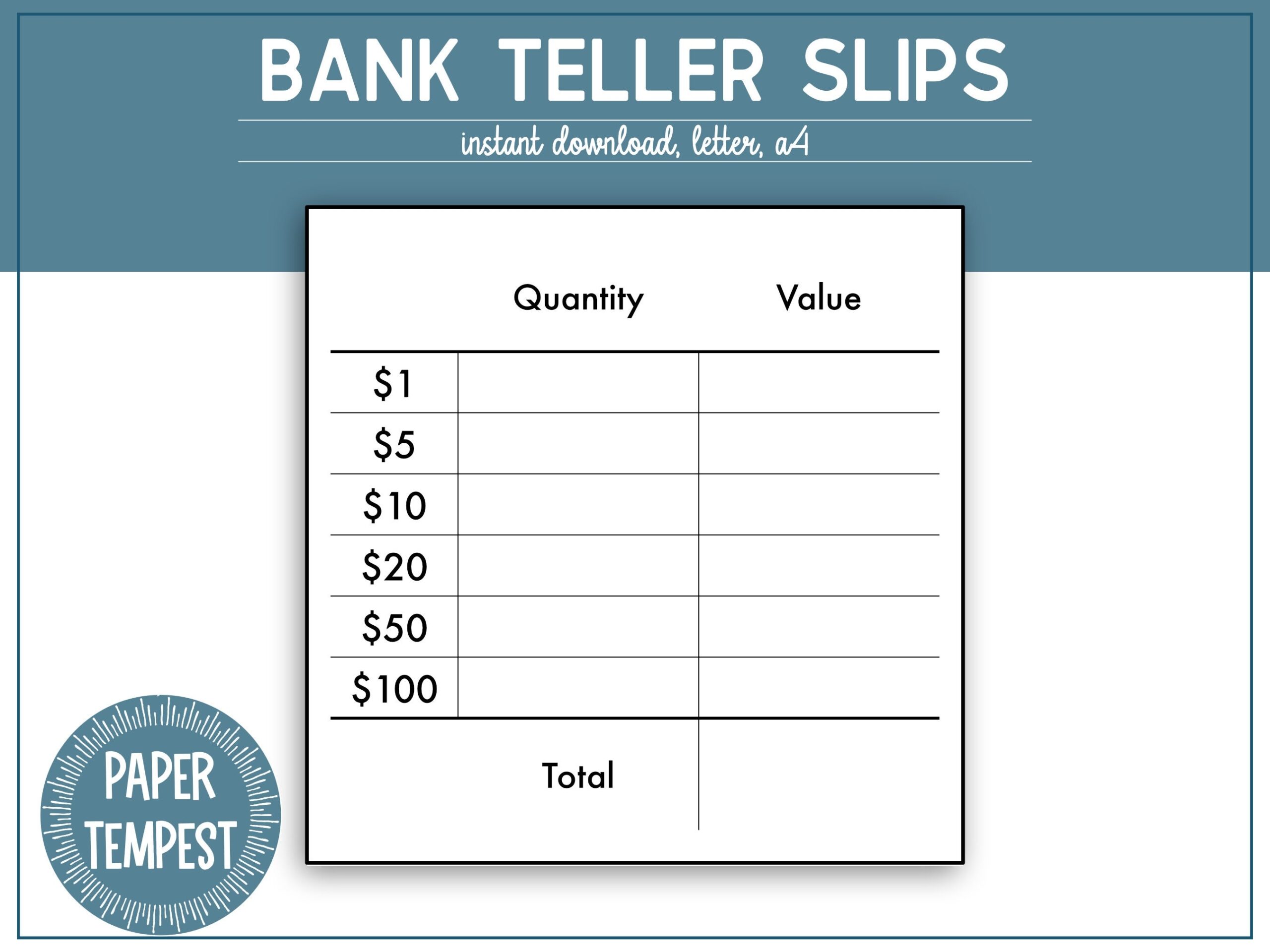Printable Bank Teller Slips Cash Breakdown Sheet Cash Stuffing Budget Form Cash Withdrawal Template Money Deposit Worksheet Etsy UK