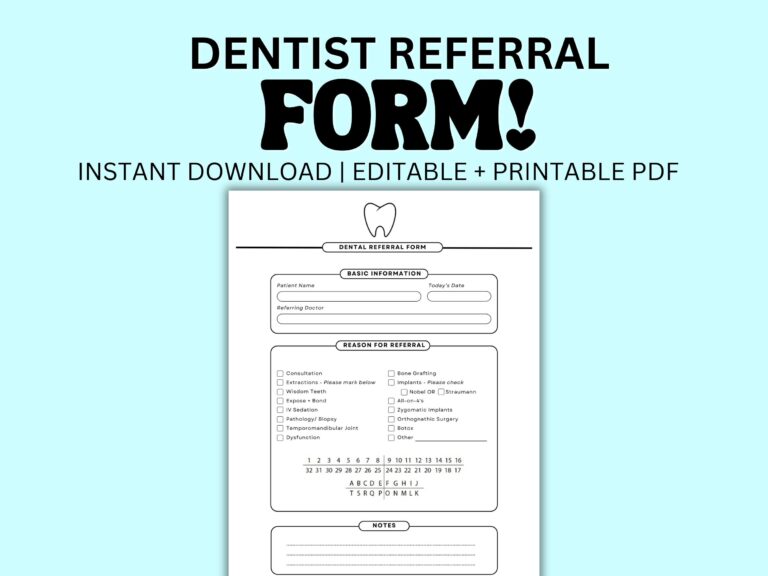 Printable Dental Patient Referral Form Oral Surgery Dentist Template Instant PDF Editable Download Dentist Excuse Wisdom Tooth Etsy