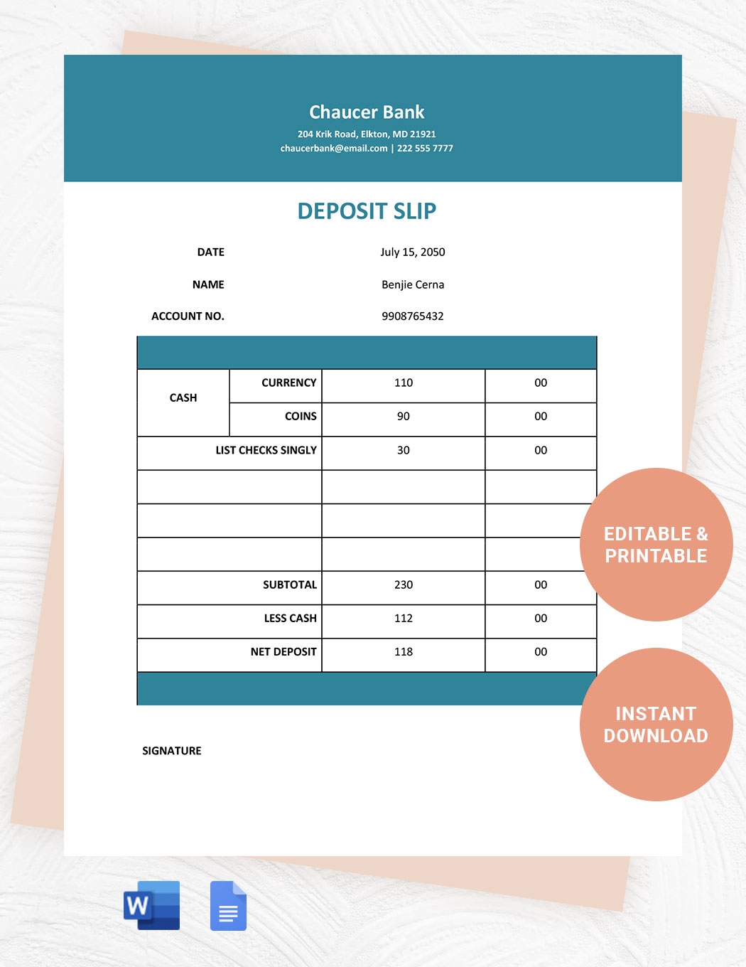 Free Blank Deposit Slip Template