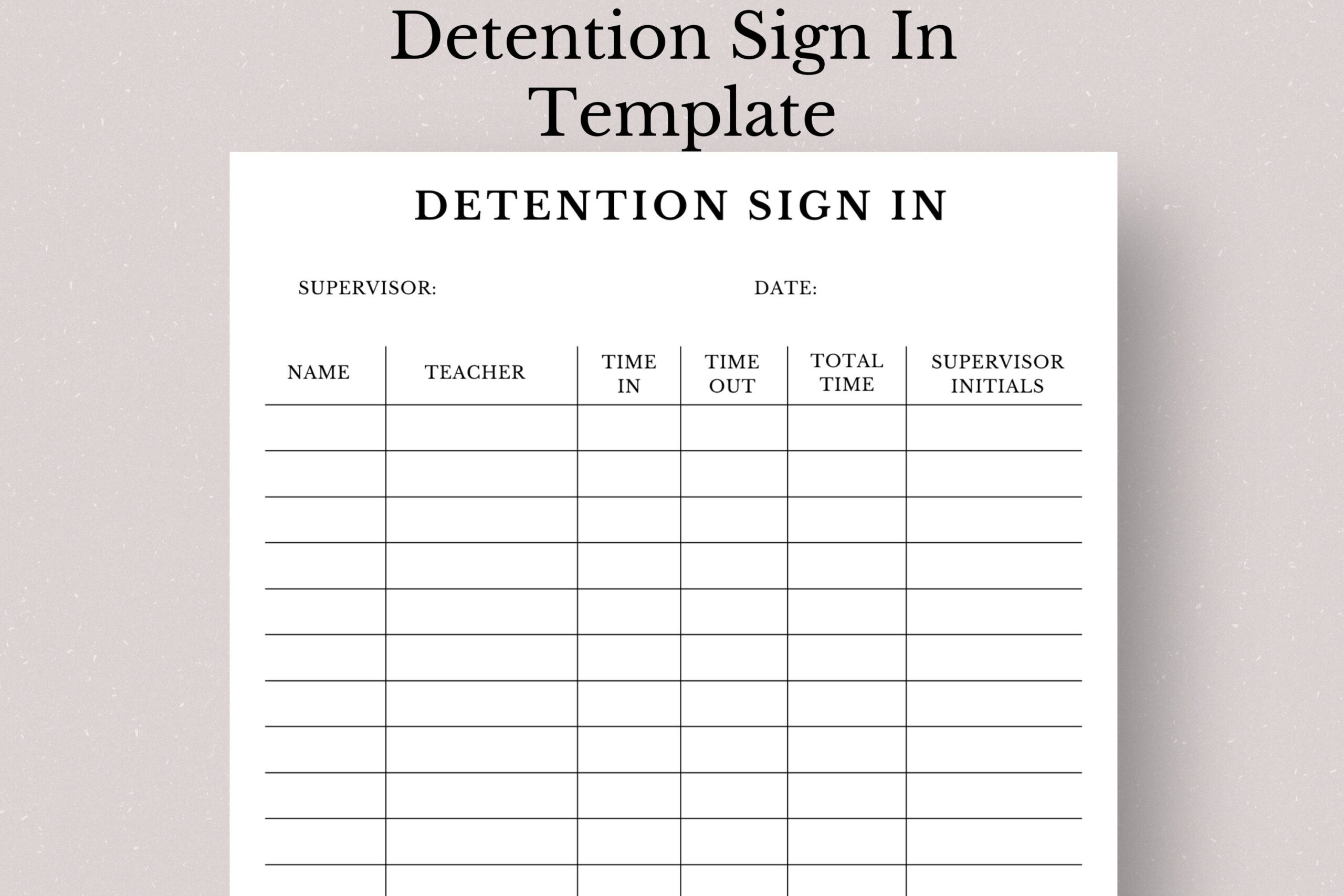 Printable Detention Sign in Sheet Student Behavior Log Classroom 