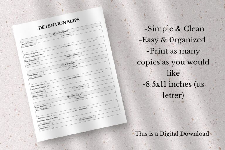 Printable Detention Slips Detention Sheet Printable Detention Slip Teacher Printable Student Printable Detention Form Etsy
