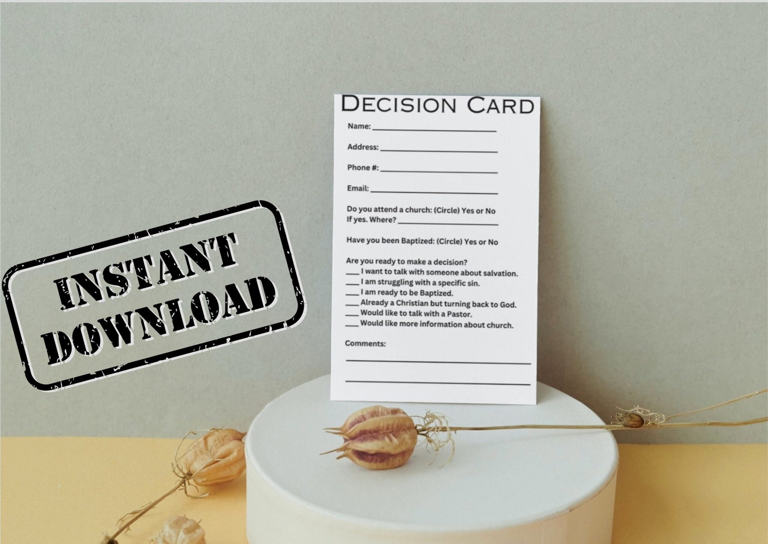 Printable Ministry Decision Card Etsy