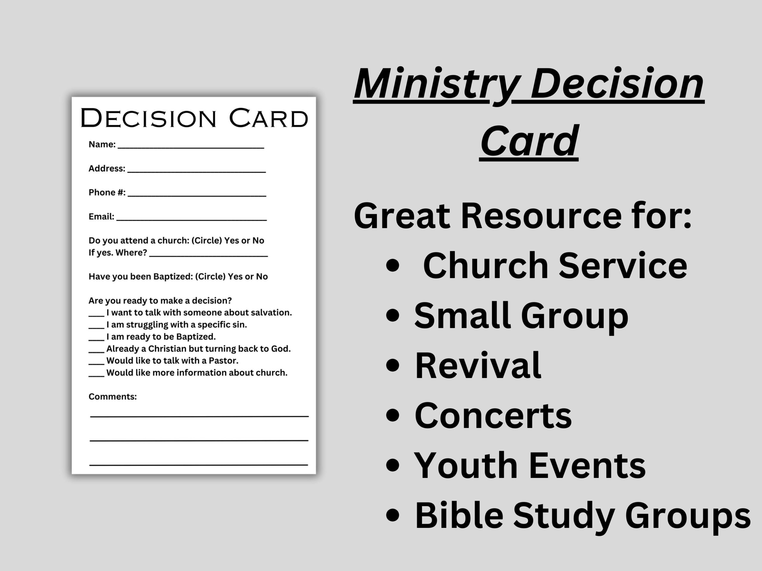 Printable Ministry Decision Card Etsy