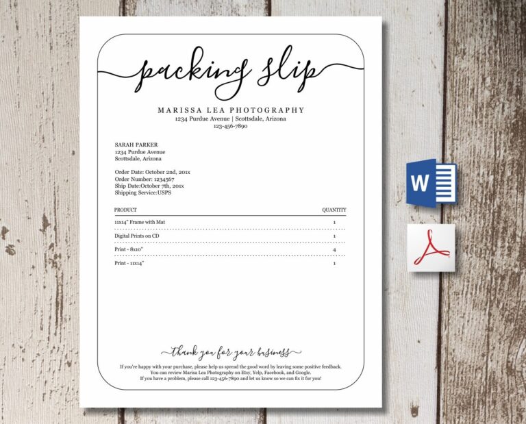 Printable Packing Slip Template W Review Us Request Word PDF 