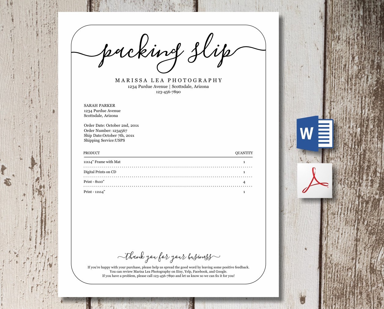 Printable Packing Slip Template W Review Us Request Word PDF
