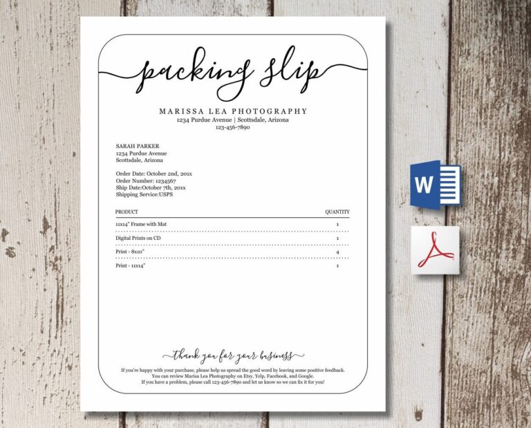 Printable Packing Slip Template W Review Us Request Word PDF Download Etsy Ebay Business Photographer Photography Simple Shipping Form Etsy