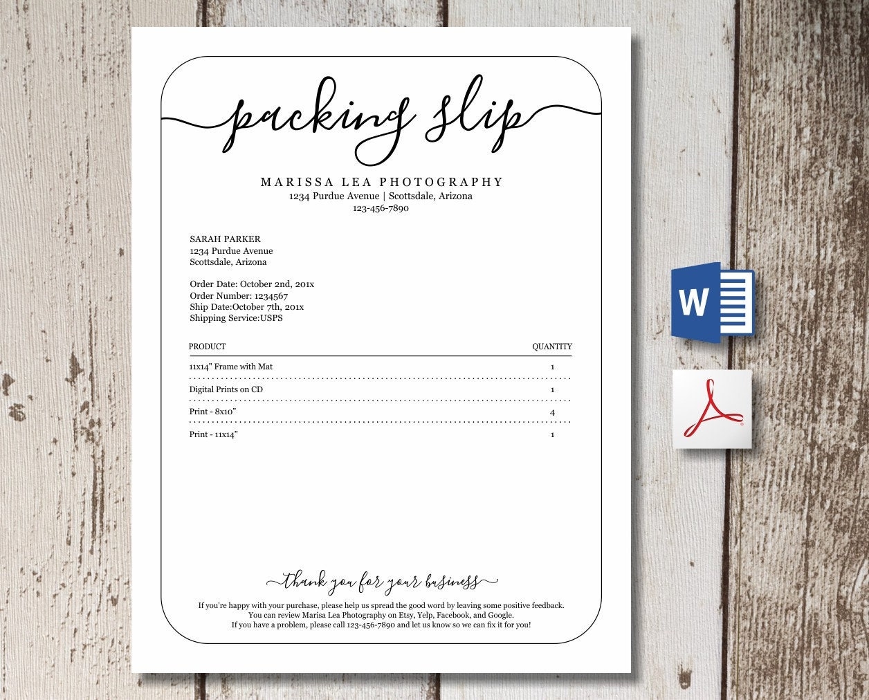 Printable Packing Slip Template W Review Us Request Word PDF Download Etsy Ebay Business Photographer Photography Simple Shipping Form Etsy