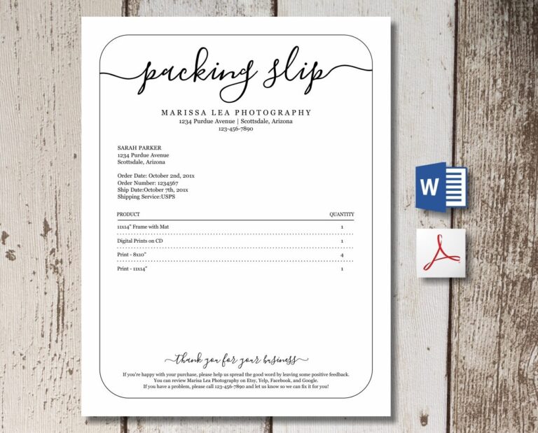 Printable Packing Slip Template W Review Us Request Word PDF Download Etsy Ebay Business Photographer Photography Simple Shipping Form Etsy