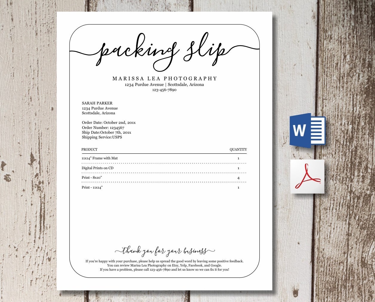 Printable Packing Slip Template W Review Us Request Word PDF Download Etsy Ebay Business Photographer Photography Simple Shipping Form Etsy