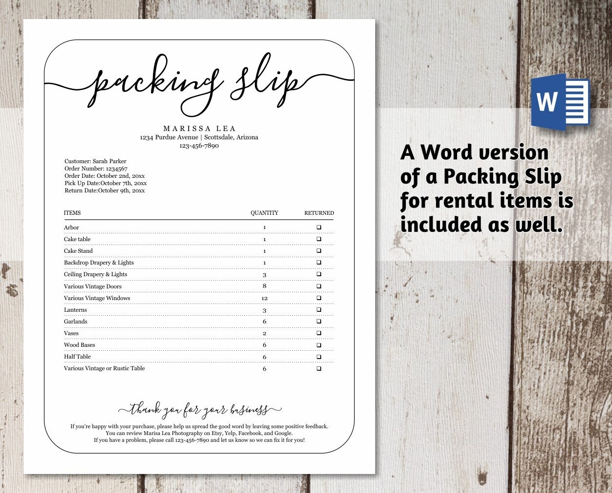 Printable Packing Slip Template W Review Us Request Word PDF Download Etsy Ebay Business Photographer Photography Simple Shipping Form Etsy
