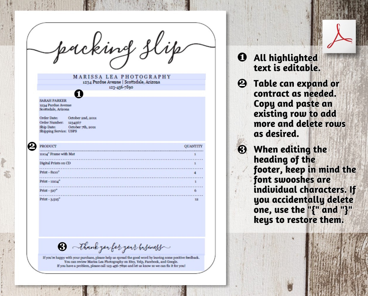 Printable Packing Slip Template W Review Us Request Word PDF Download Etsy Ebay Business Photographer Photography Simple Shipping Form Etsy