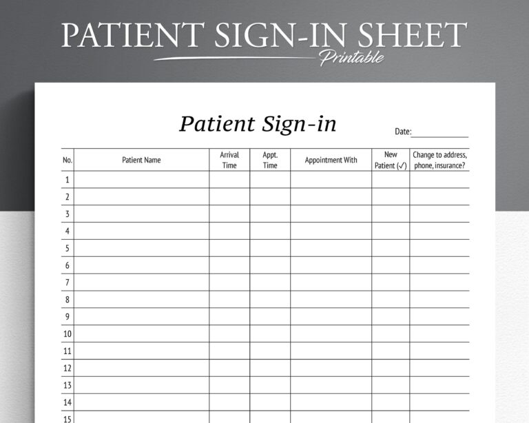 Printable Patient Sign in Sheets Easy Patient Check in Sheets Doctor Office Sign In Etsy