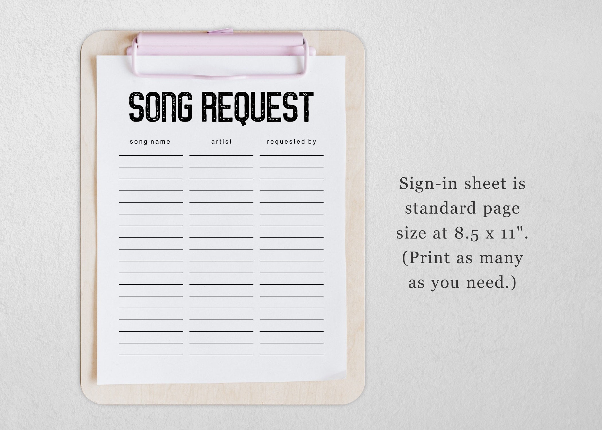 Printable Song Request Sign And Song Request Sheet DJ Song 