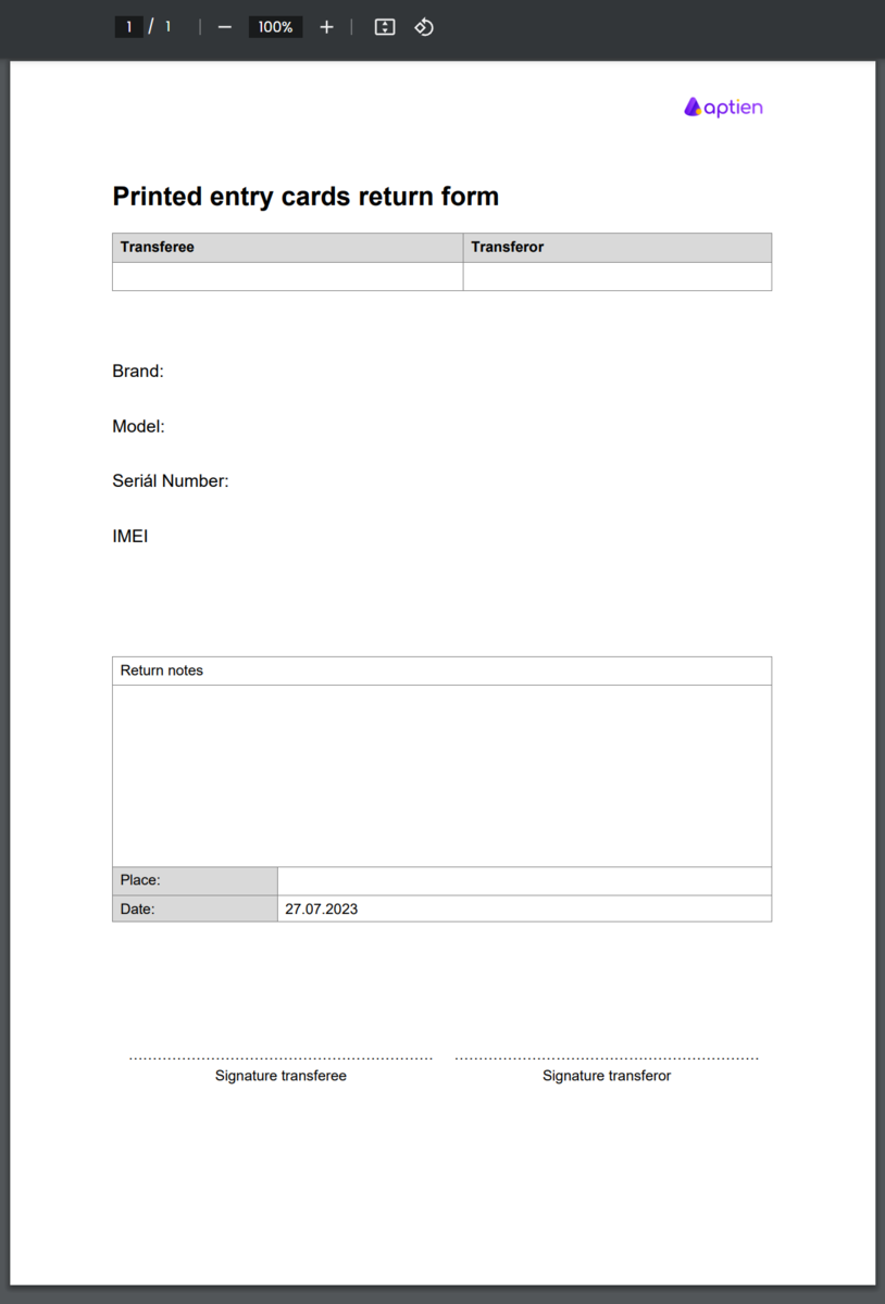 Return Slip Template