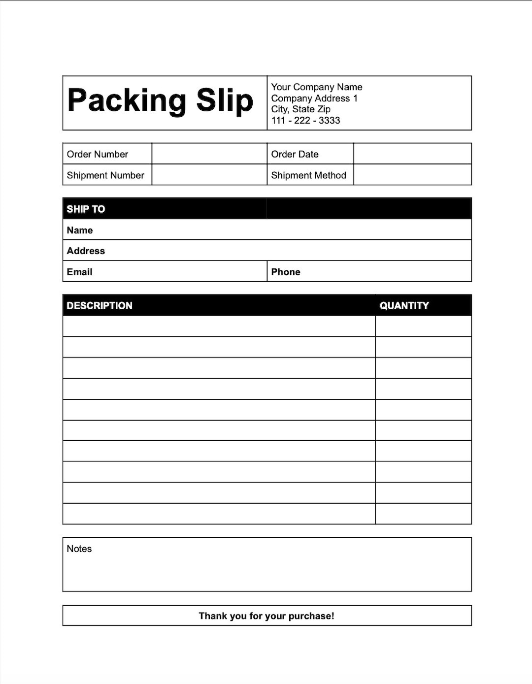 Professional Packing Slip Template PDF Google Docs Microsoft Word Etsy