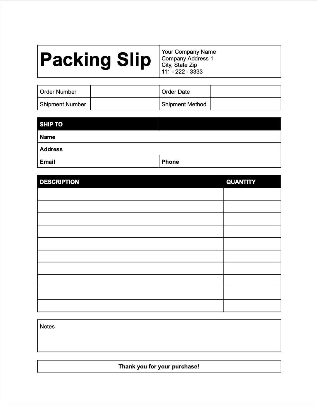Packing Slip Template For Numbers