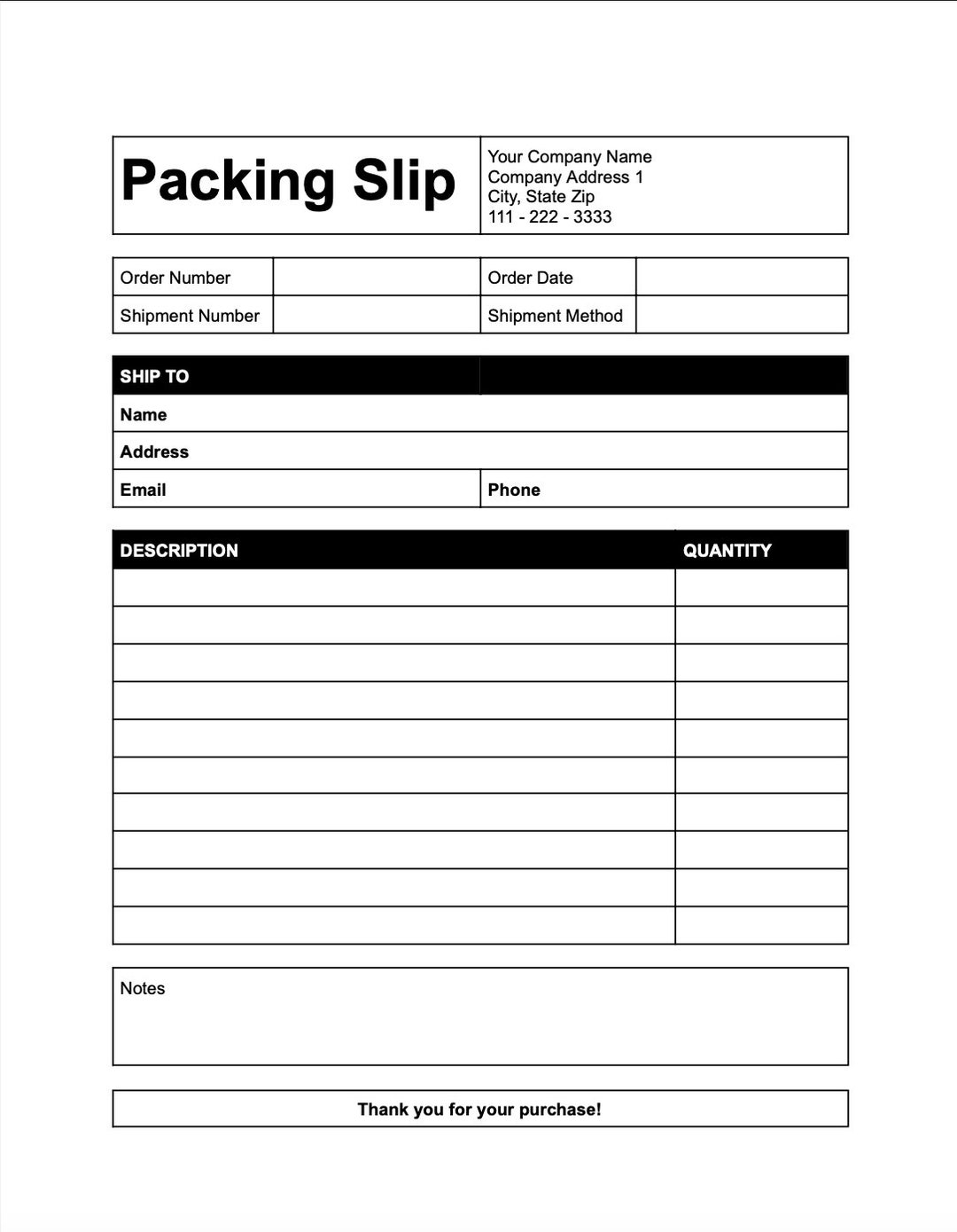Professional Packing Slip Template PDF Google Docs Microsoft Word Etsy