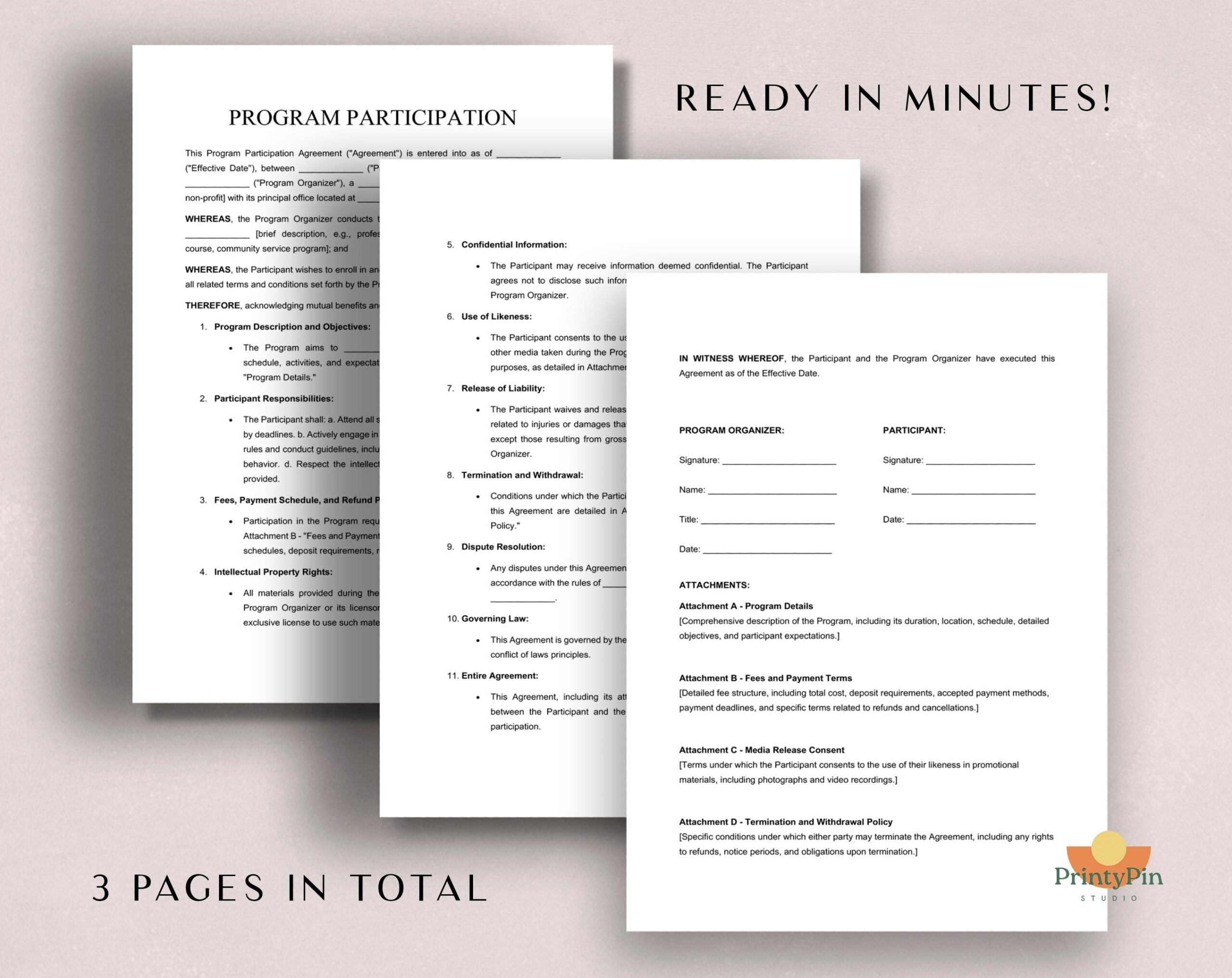 Program Participation Agreement Template Instant Download Editable Word U0026 PDF Course Enrollment Workshop Contracts Etsy