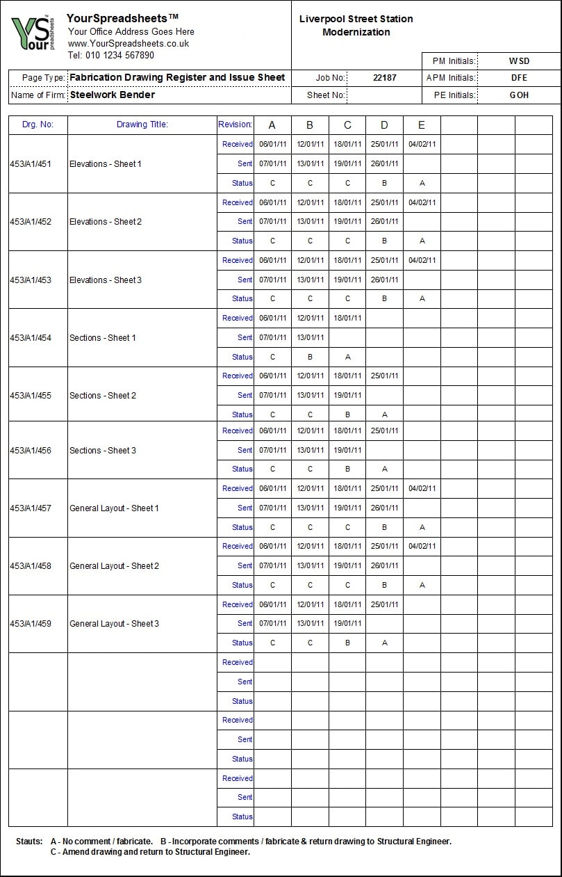 Project Administration Spreadsheet