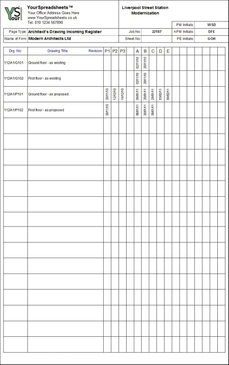 Project Administration Spreadsheet