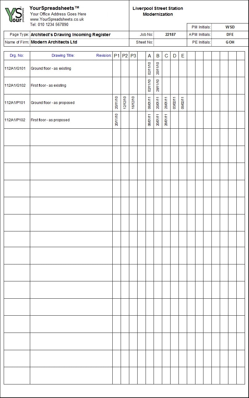 Project Administration Spreadsheet