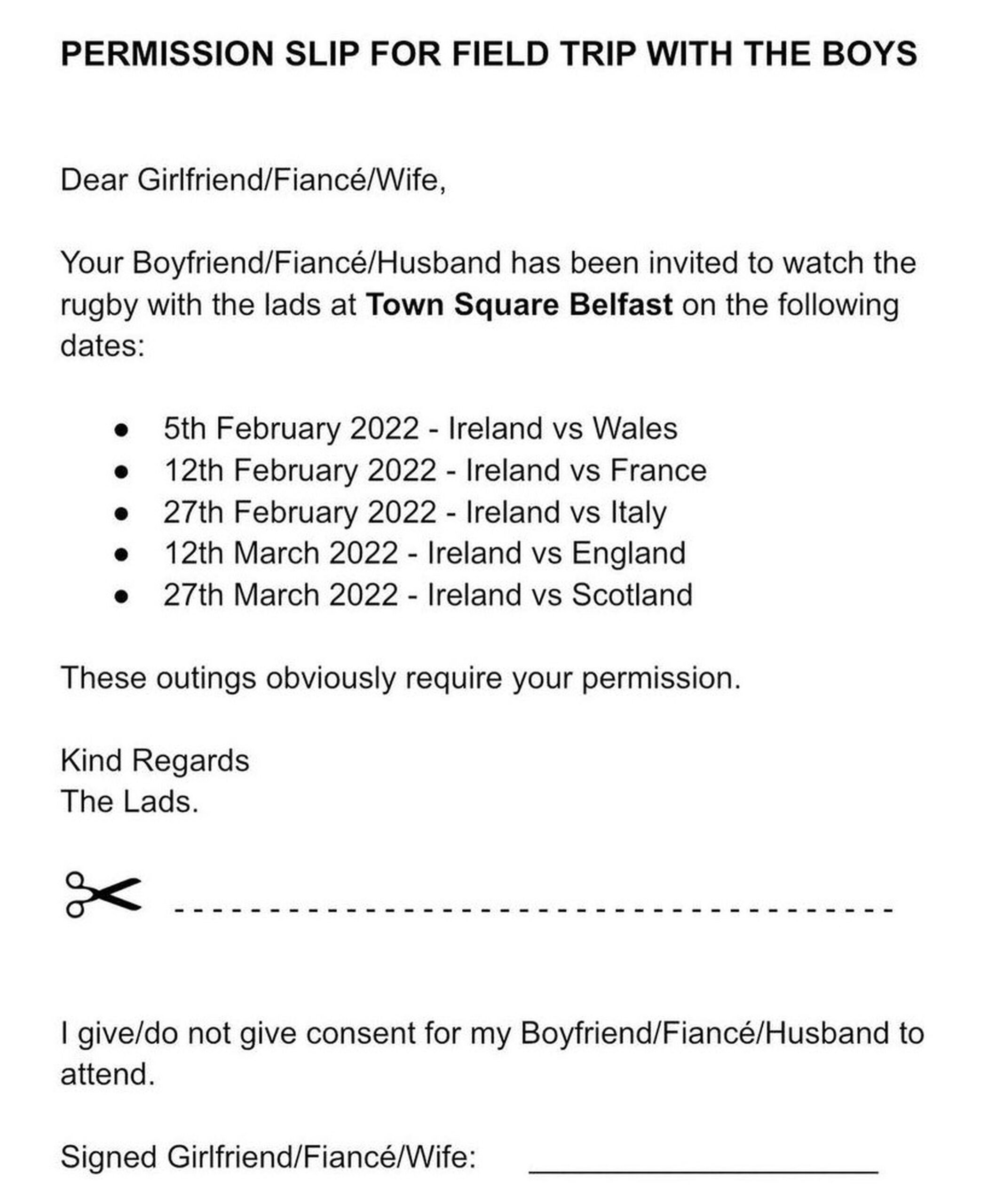 Pub Forced To Apologise For Sexist Permission Slips News 