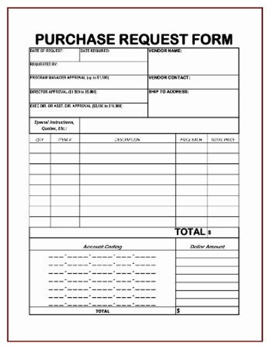 Purchase Requisition Printable And Digitally Fillable Etsy UK